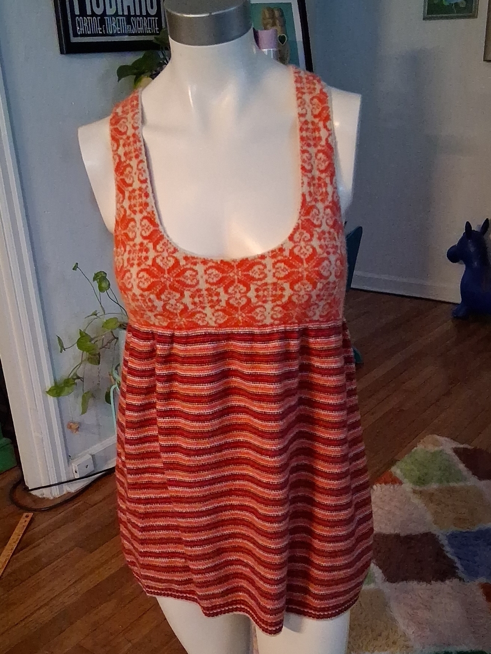 Free People Orange Patterned Scoop Tank